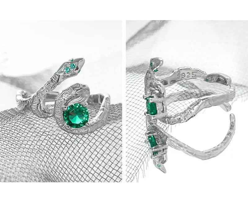 Medusa's Green Snake Silver Statement Ring