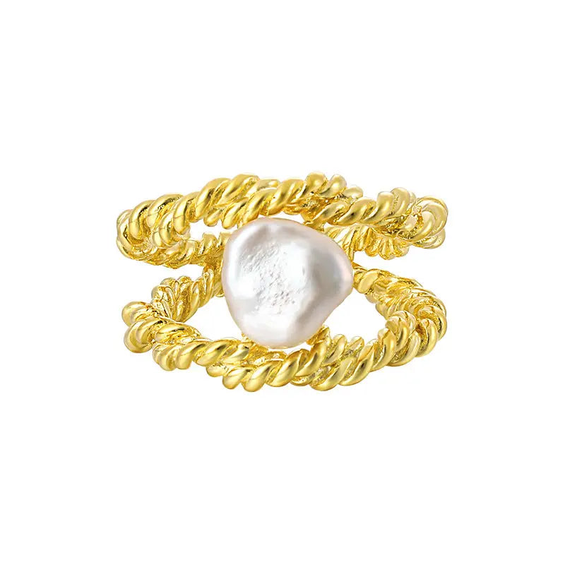 Twisted Rope Baroque Silver Pearl Ring