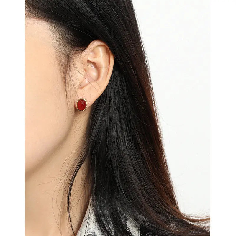 Crimson Charms Silver Stud Earrings
