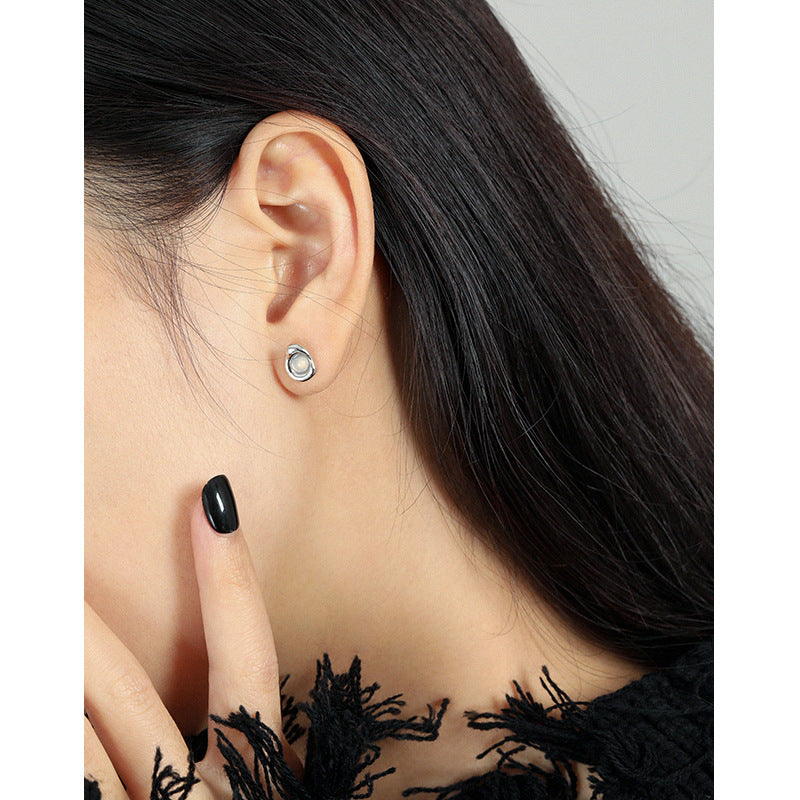 SERAPHINA'S CHALCEDONY SILVER EAR STUDS - OPHRASTUDIO