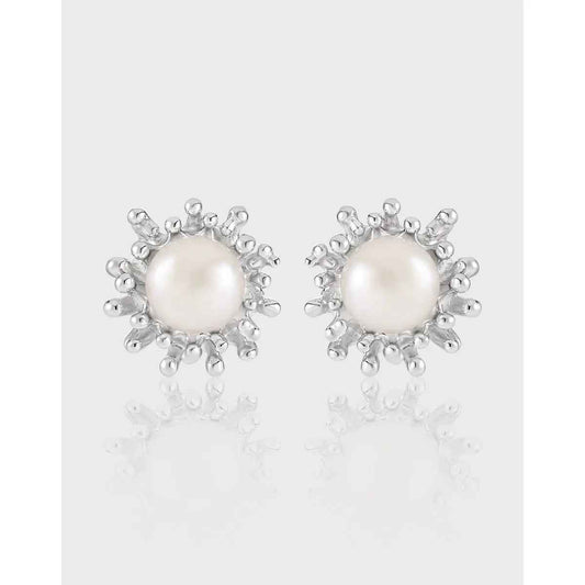 Elegant Lava Silver Peaerl Stud Earrings