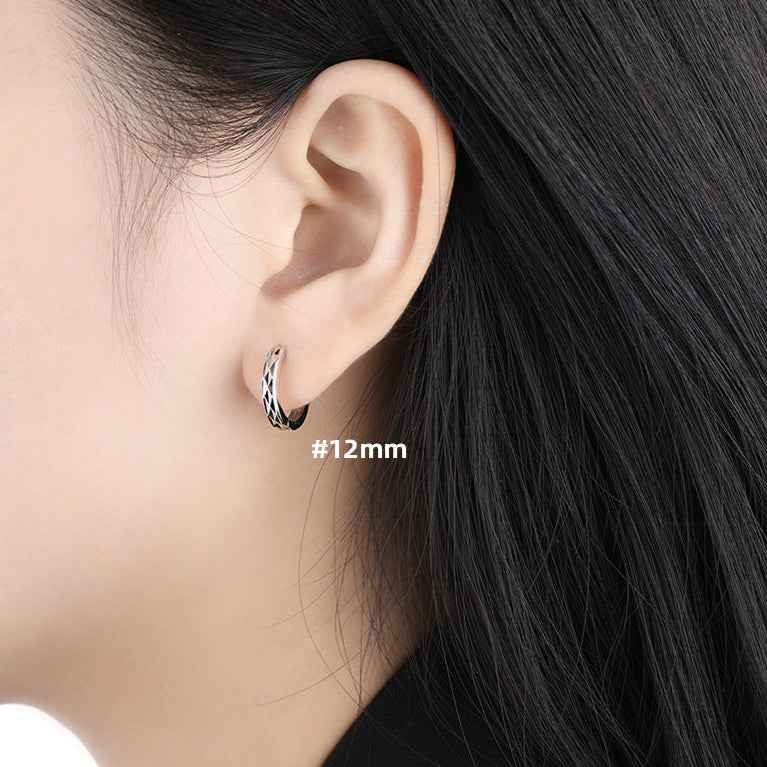 Geometric Diamond-Cut Silver Hoop Earrings