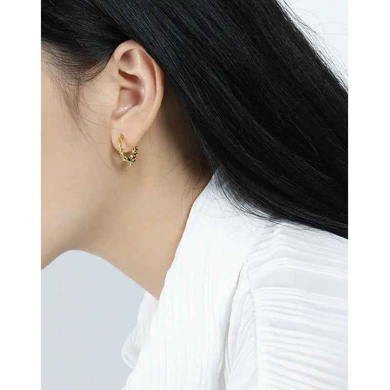 Foam Texture Geometric Silver Hoop Earrings