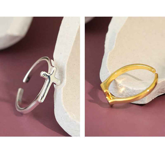 Sleek Silver Cross Stacking Ring