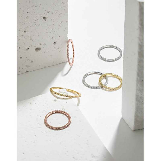 Celia's Inlaid Zircon Silver Stacking Ring