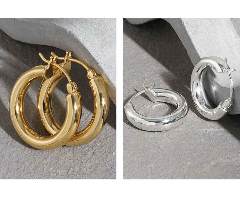 Echo's Geometric Circle Silver Hoop Earrings