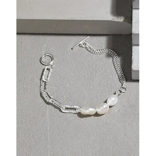 Baroque Pearl Silver Chain Bracelet