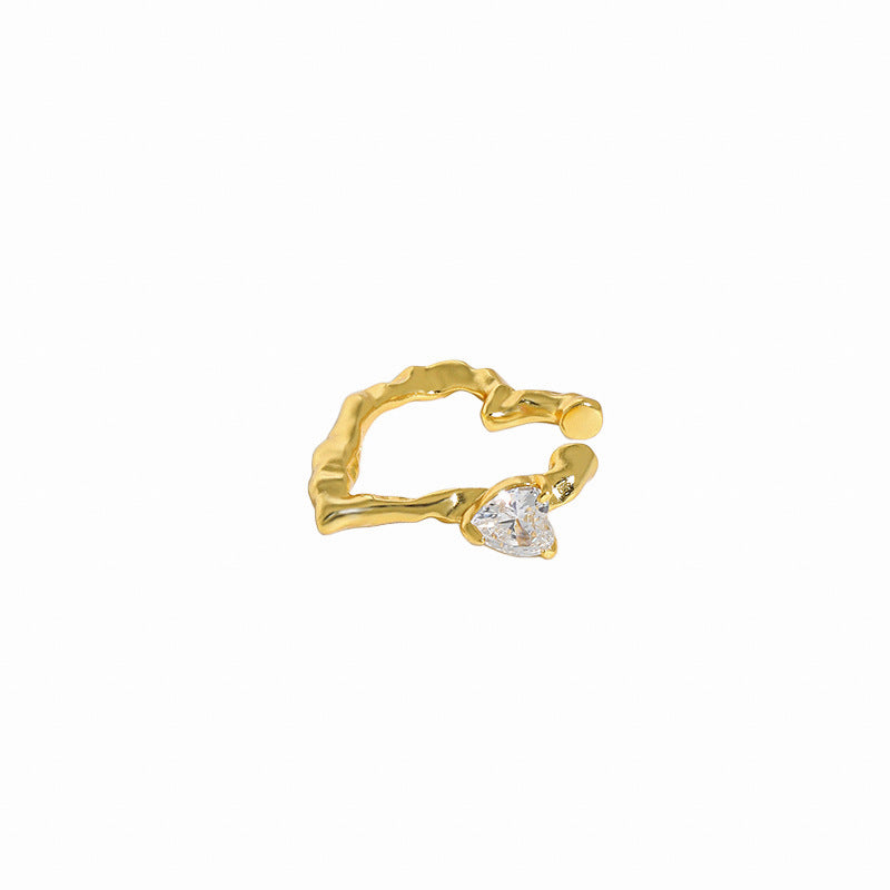 603 Korean version of INS niche design sense versatile heart-shaped micro-inlaid zircon texture S925 sterling silver earless ear clips women OPHRASTUDIO