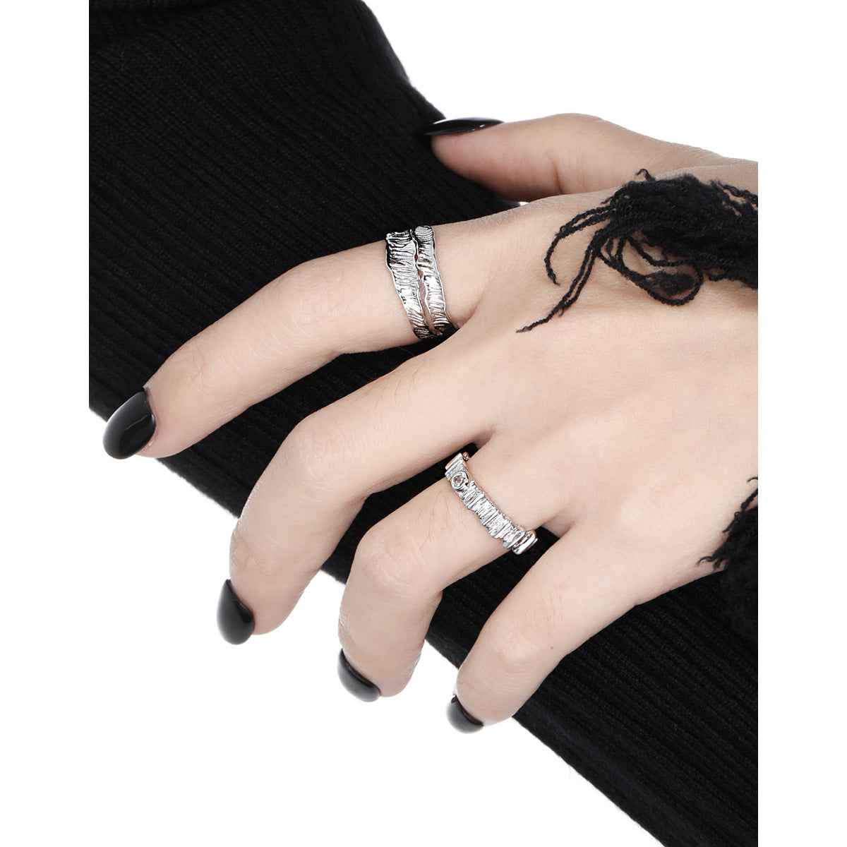 Striped Elegance Silver Statement Ring