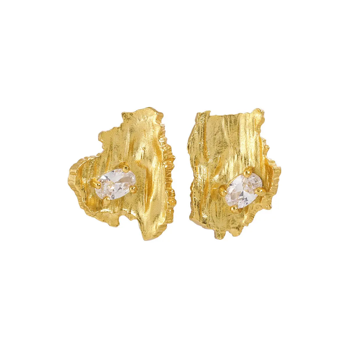 Asymmetric Bark Silver Stud Earrings