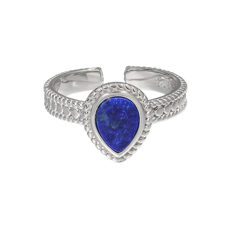 Teardrop Silver Lapis Lazuli Ring OPHRASTUDIO