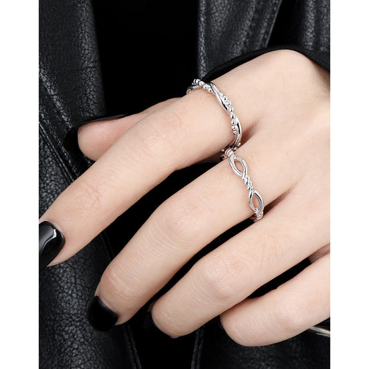 Lovers' Whisper Round Bead Silver Stacking Ring