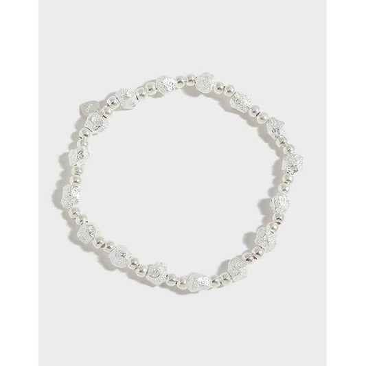 Round Bead Texture Silver Chain Bracelet