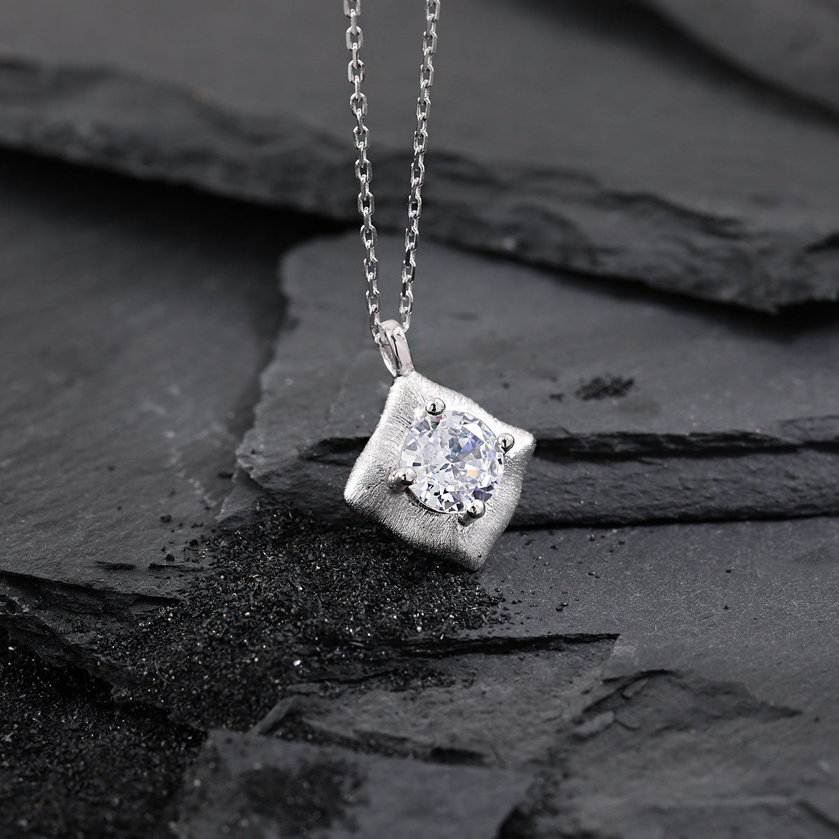 Square Solitaire Pendant Necklace OPHRASTUDIO