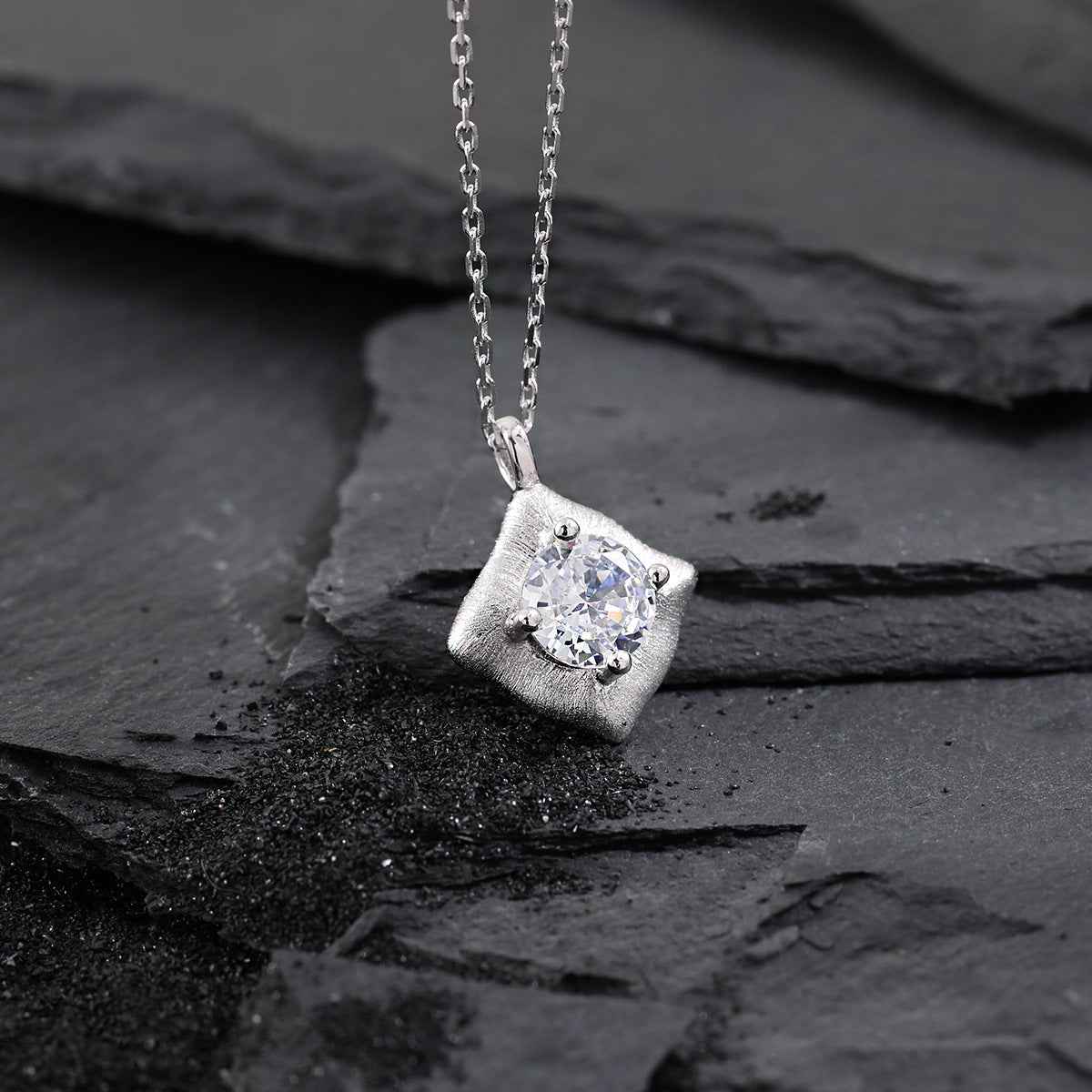 Square Solitaire Pendant Necklace