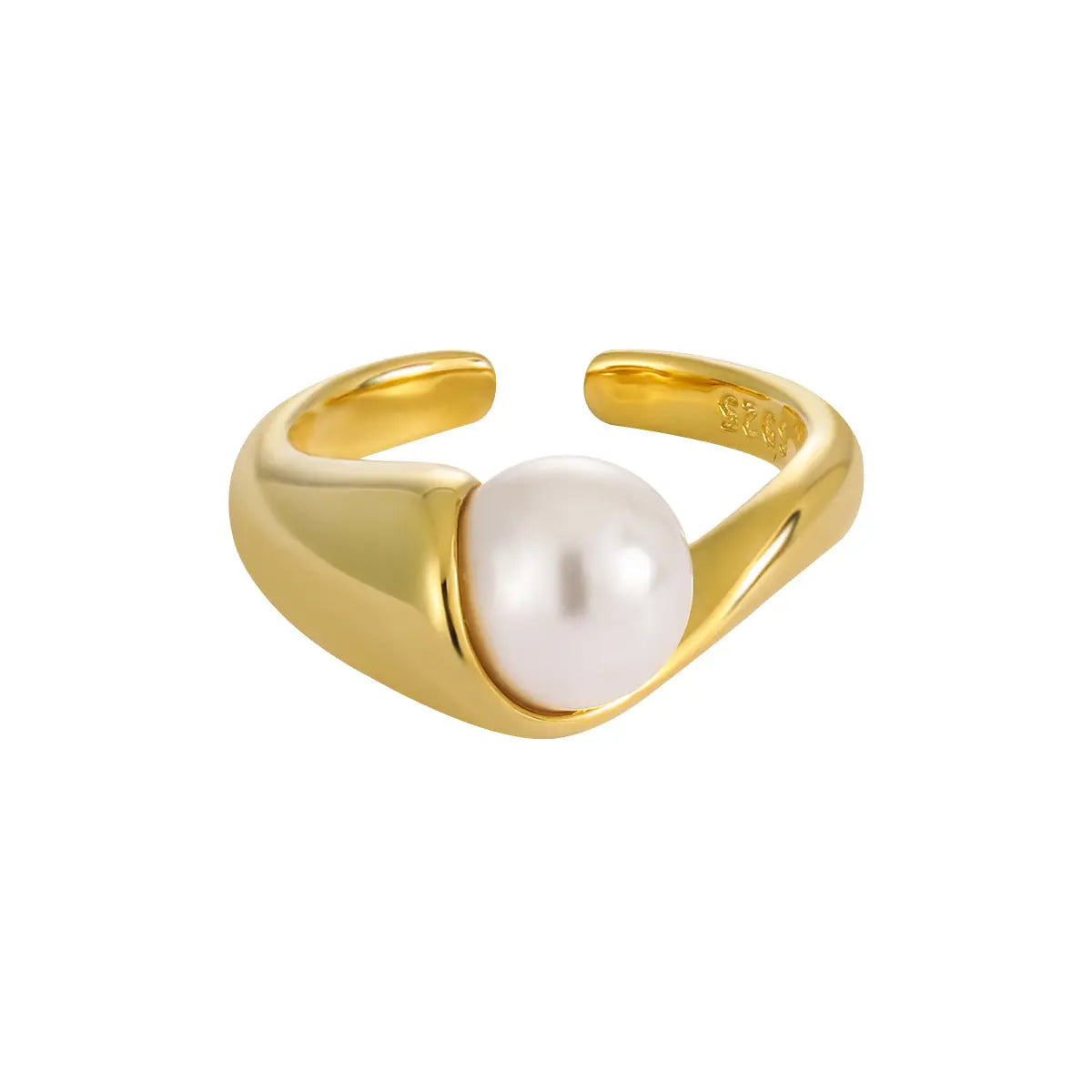 Geometric Glossy Silver Pearl Ring