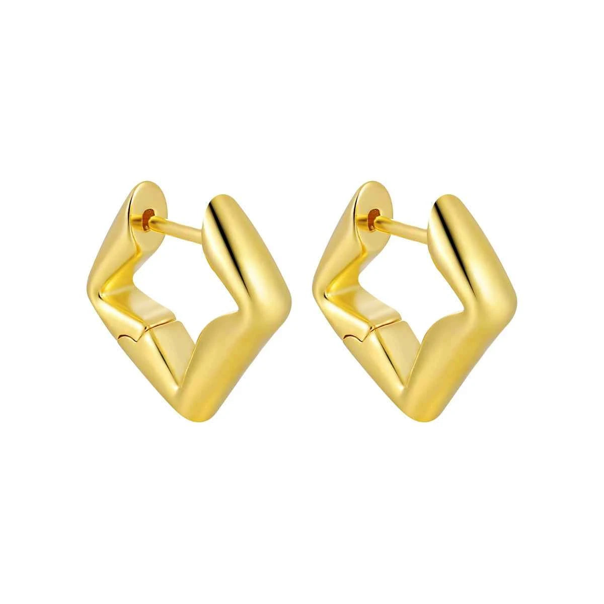 Geometric Dimensional Silver Huggie Earrings