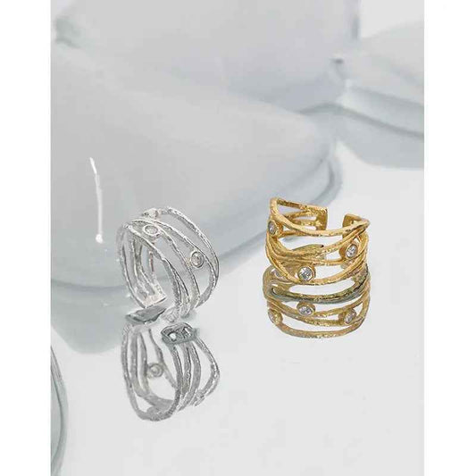 Evelyn's Zircon Line Texture Silver Statement Ring