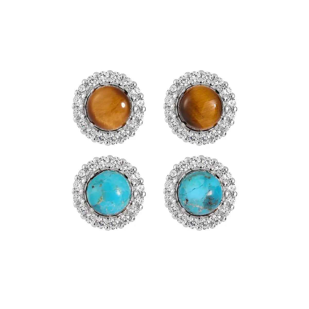 Luxury Stone Inlay Silver Stud Earrings