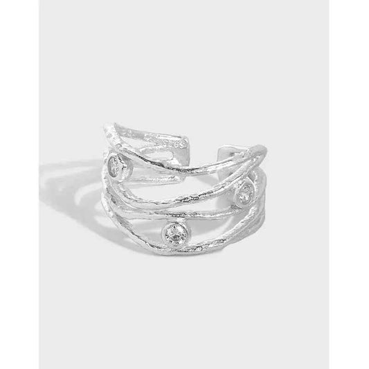 Evelyn's Zircon Line Texture Silver Statement Ring