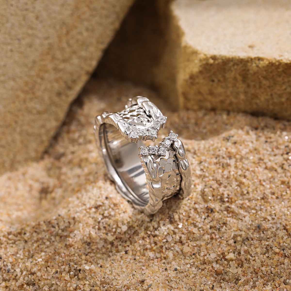 Shimmering Scales Silver Cuff Ring