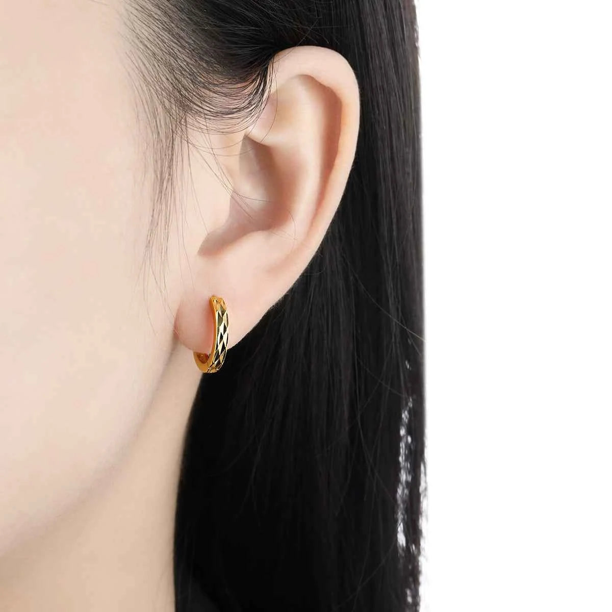 Geometric Diamond-Cut Silver Hoop Earrings