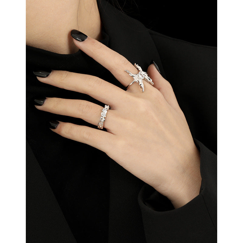 DIANA'S INLAID ZIRCON SILVER RING - OPHRASTUDIO