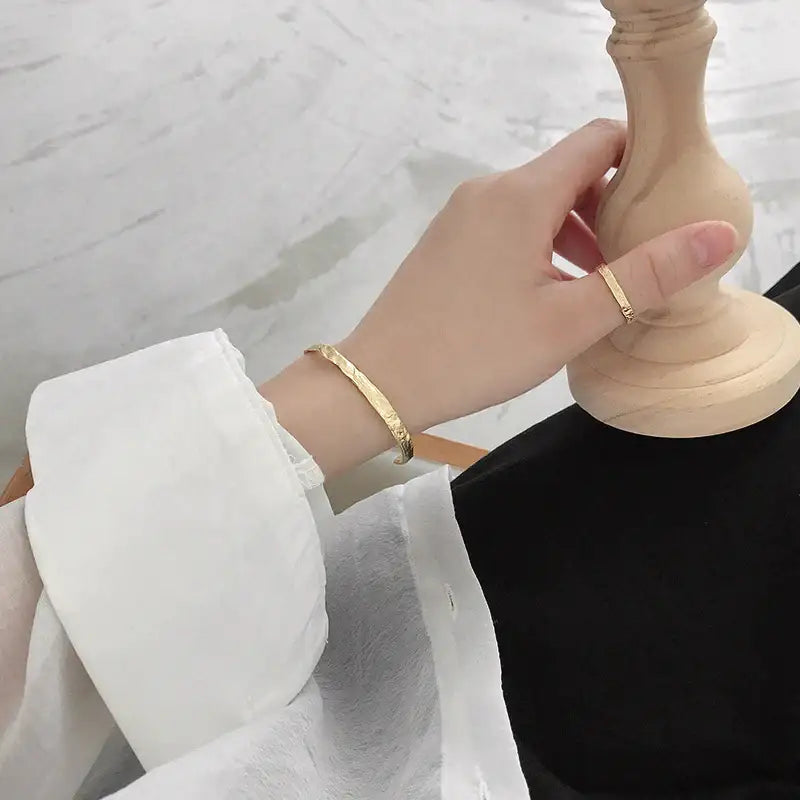 Aurora's Whisper Golden Foil Silver Cuff Bracelet