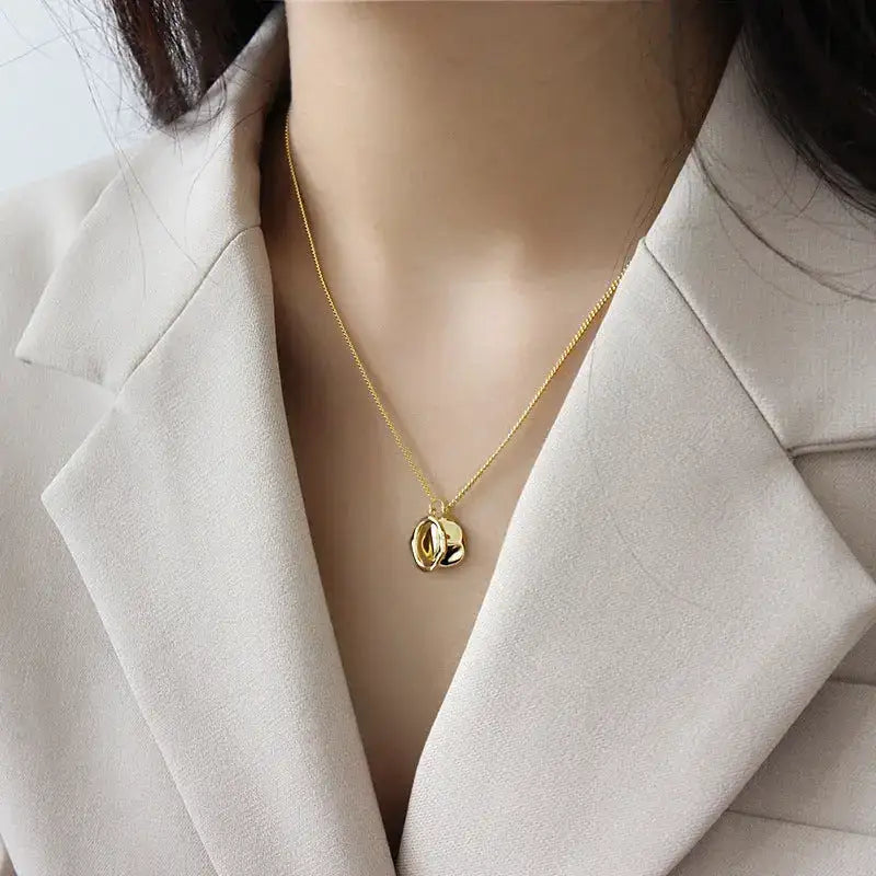 Irregular Geometric Ring Silver Pendant Necklace