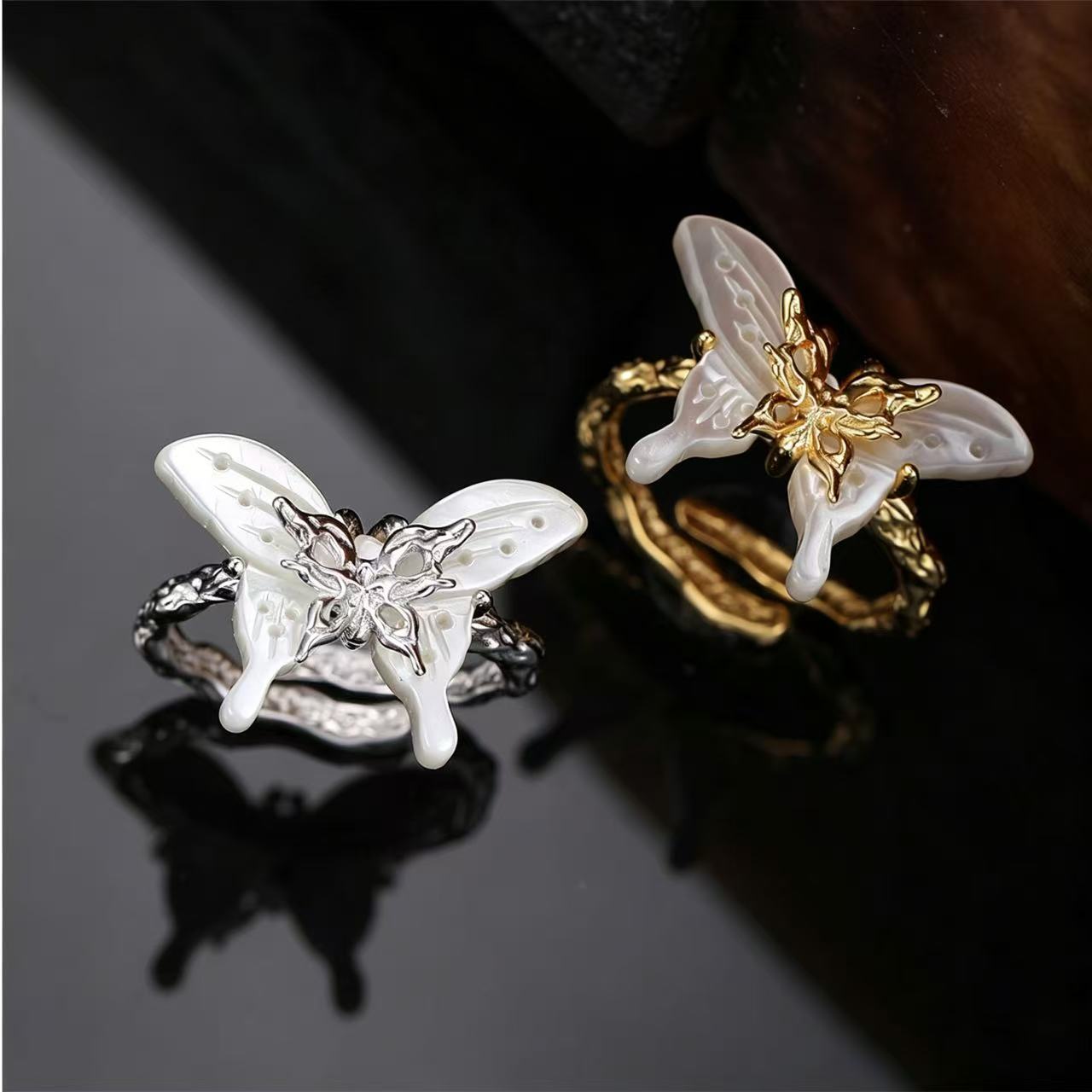 Iridescent Butterfly Abalone Silver Ring OPHRASTUDIO