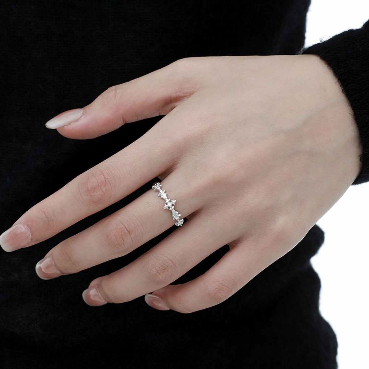 Floral Cross Silver Ring OPHRASTUDIO