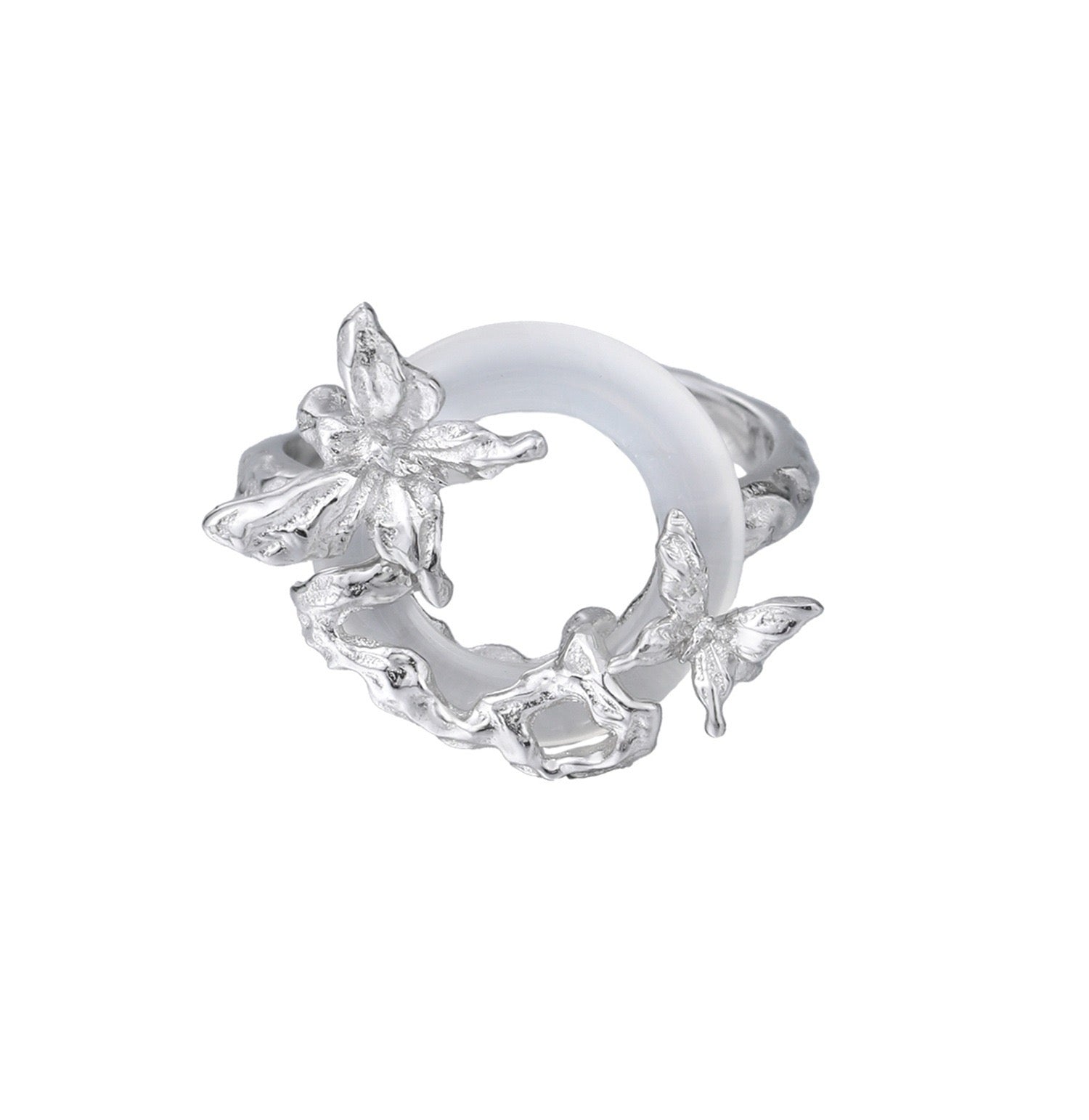 Butterfly Halo Agate Silver Ring OPHRASTUDIO