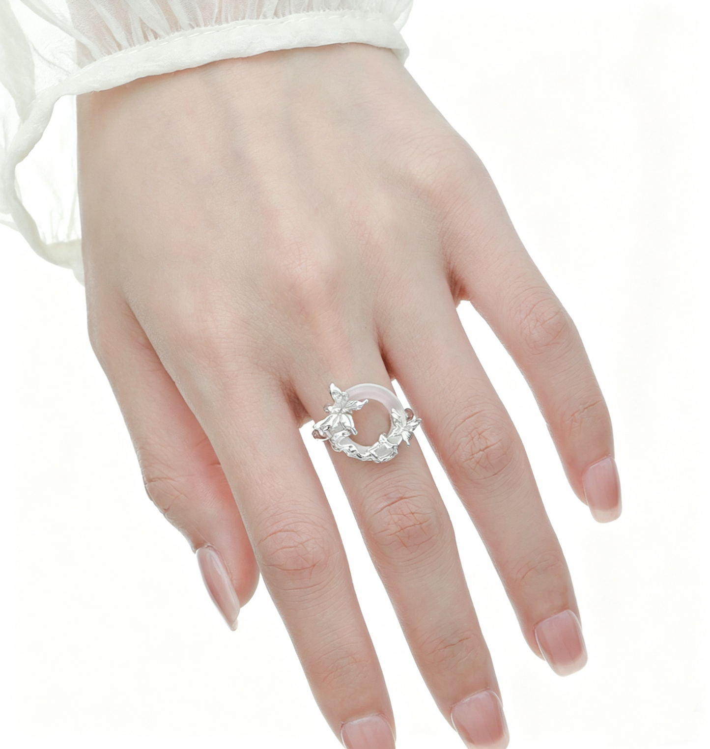 Butterfly Halo Agate Silver Ring OPHRASTUDIO