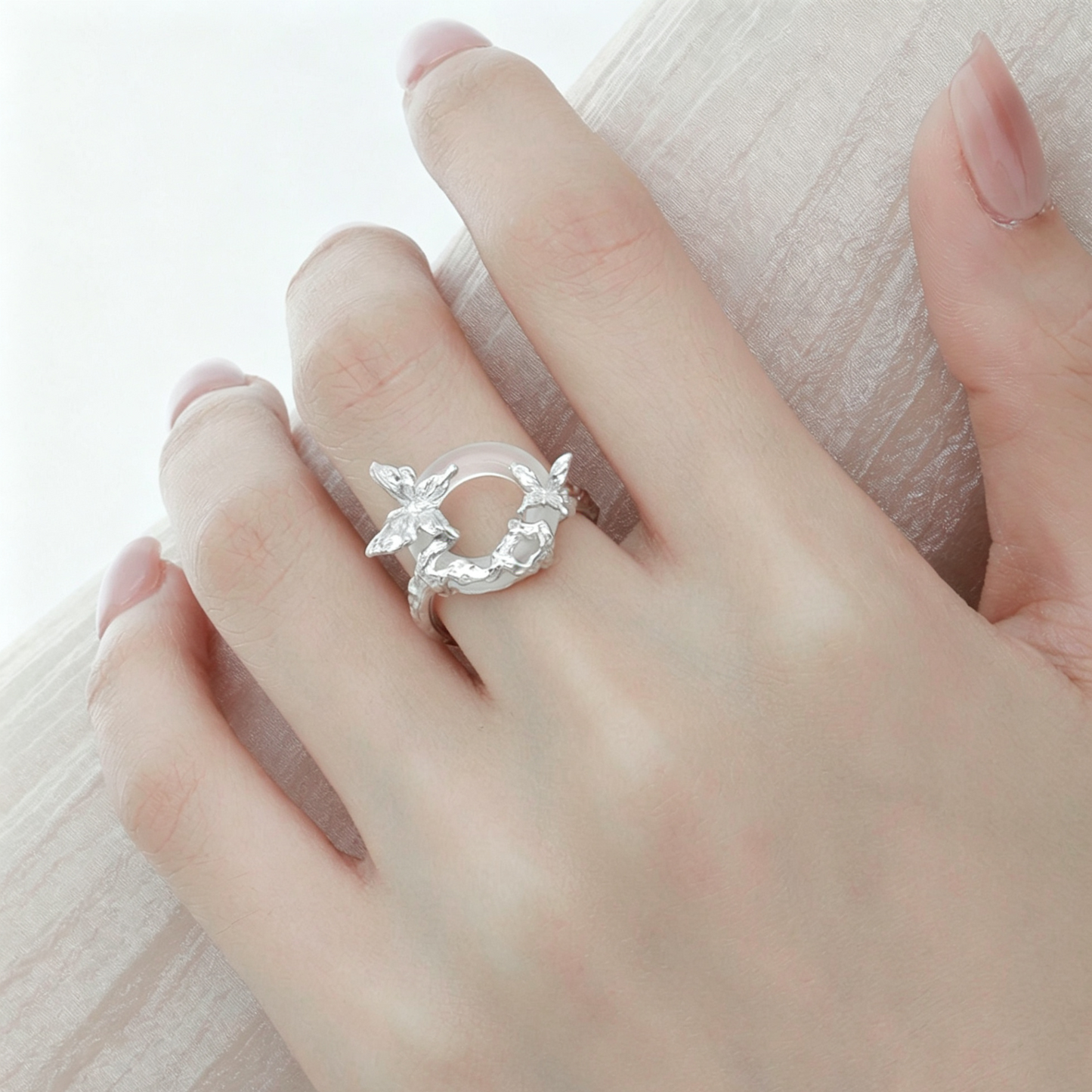 Butterfly Halo Agate Silver Ring OPHRASTUDIO