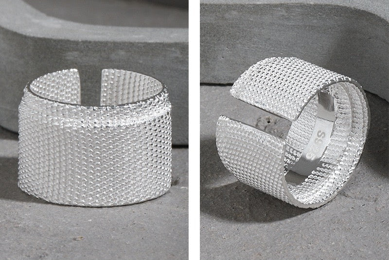 Athena's Bandage Texture Silver Statement Ring OPHRASTUDIO