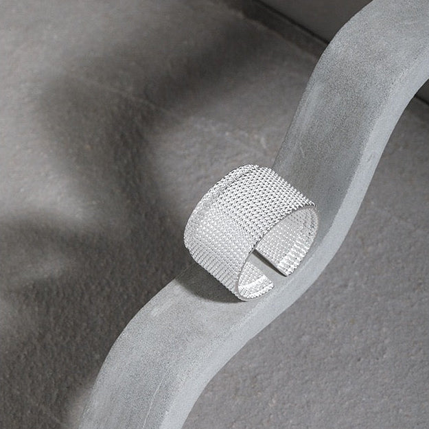 Athena's Bandage Texture Silver Statement Ring OPHRASTUDIO