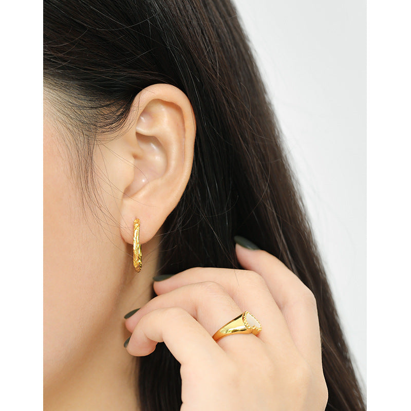 Tinfoil Geometric Ring Silver Hoop Earrings