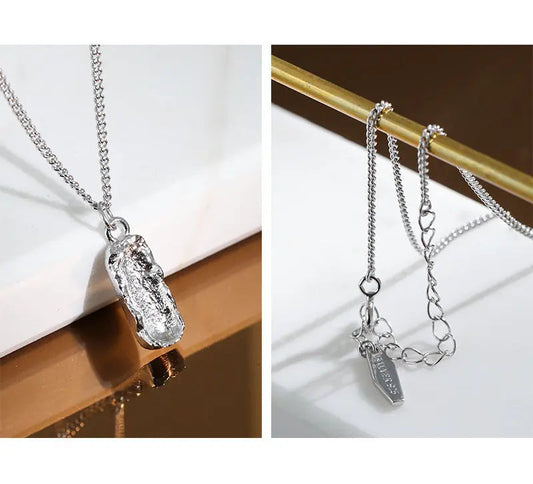 Square Silver Pendant Necklace