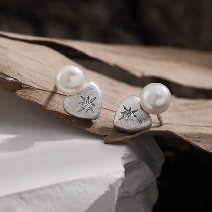 Lustre Heart Sterling Silver Stud Earrings OPHRASTUDIO