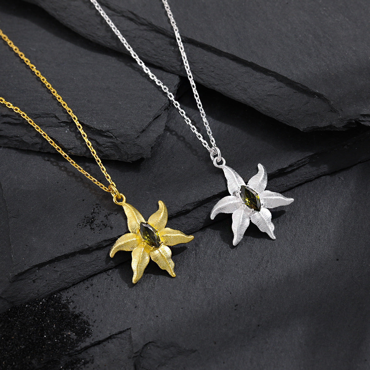 Peridot Starfish Pendant Necklace OPHRASTUDIO