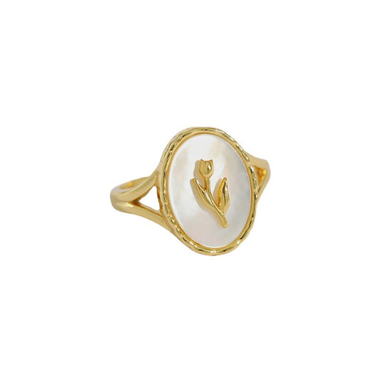 TULIP OVAL SHELL SILVER RING - OPHRASTUDIO