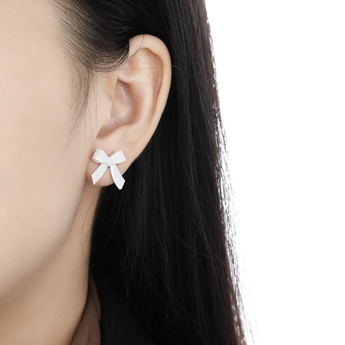 Ribbon Whisper Textured Bow Silver Stud Earrings OPHRASTUDIO