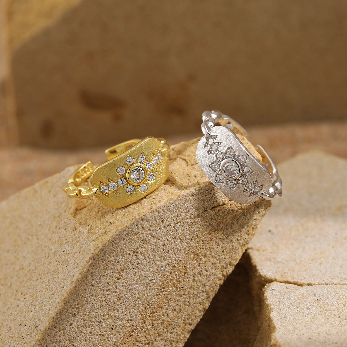 Sunflower Sparkle Silver Signet Ring OPHRASTUDIO