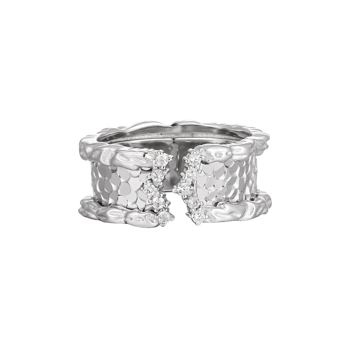 Shimmering Scales Silver Cuff Ring OPHRASTUDIO