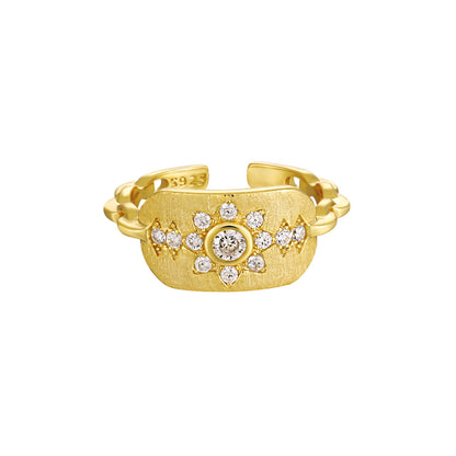 Sunflower Sparkle Silver Signet Ring OPHRASTUDIO