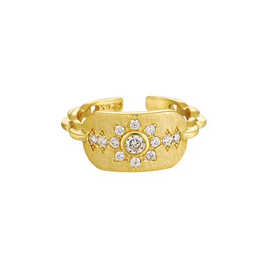 Sunflower Sparkle Silver Signet Ring OPHRASTUDIO