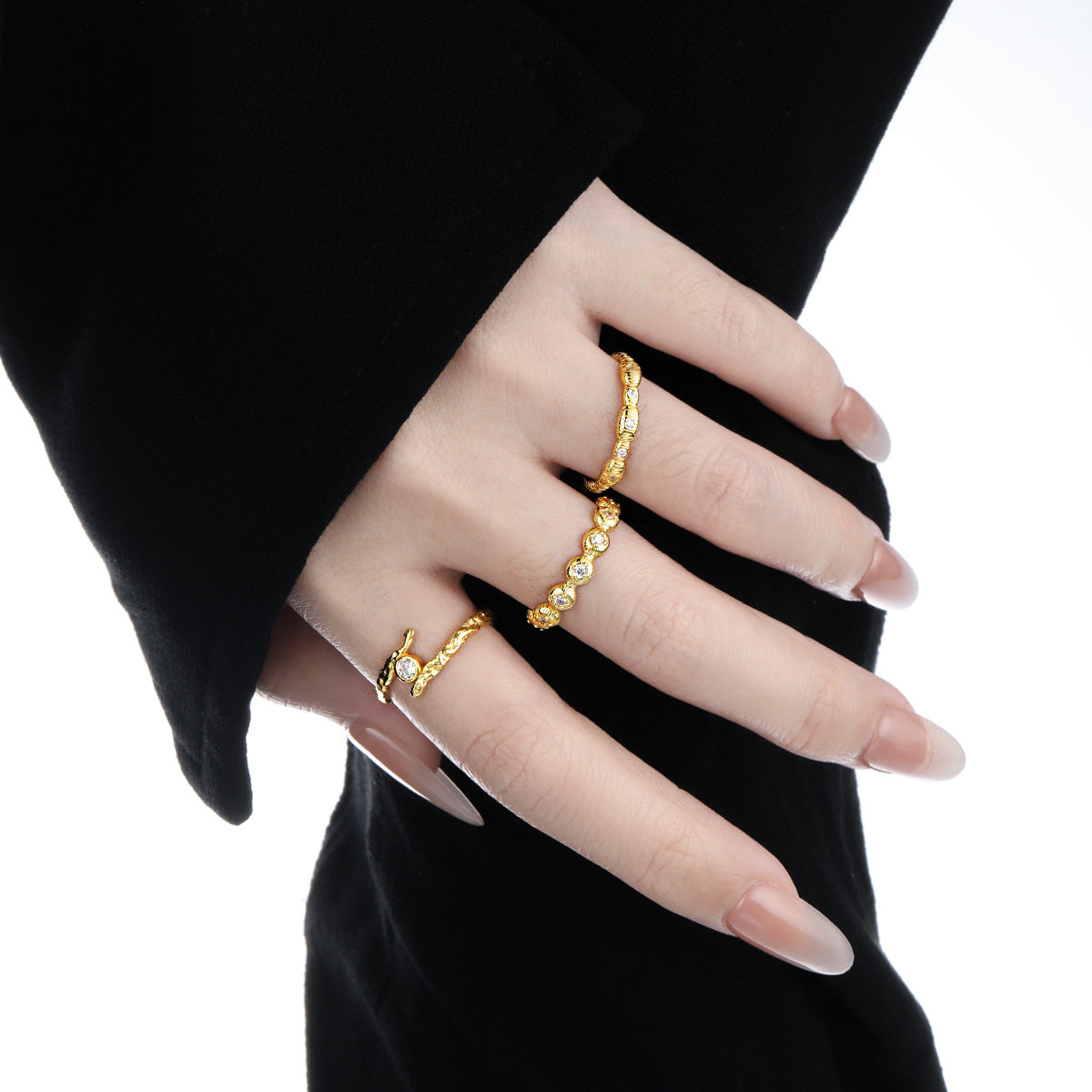 Textured Zircon Silver Stacking Ring OPHRASTUDIO