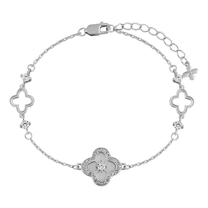 Mother-of-Pearl Clover Silver Bracelet OPHRASTUDIO