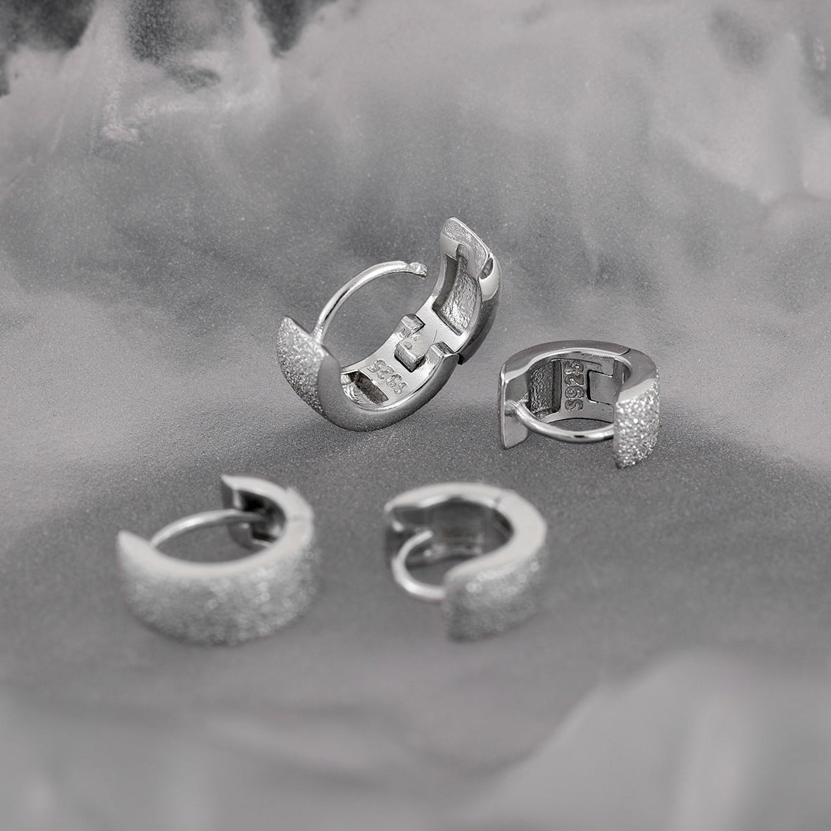 Textured Wide Silver Huggie Earrings OPHRASTUDIO