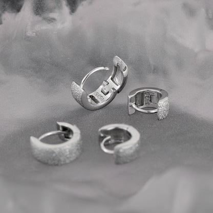 Textured Wide Silver Huggie Earrings OPHRASTUDIO